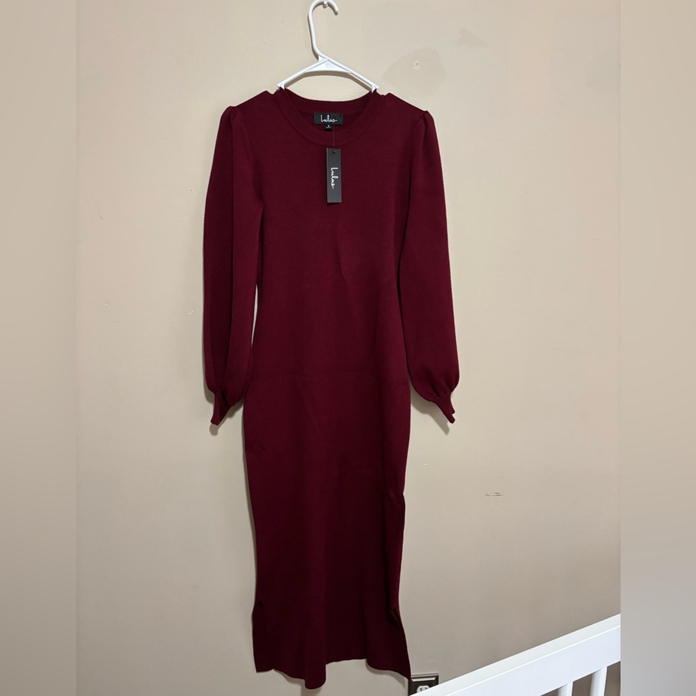 Lulu's Deep Red Long Sleeve Dress
